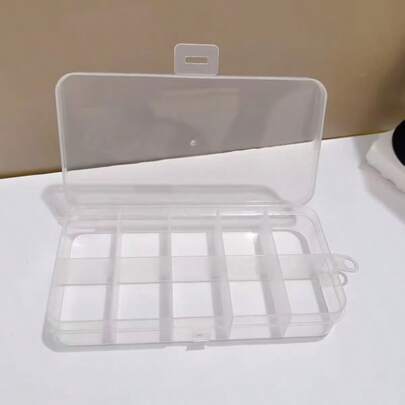 1 pieza Caja de plástico transparente con 10 compartimentos, caja de almacenamiento y organización multicompartimentada, a prueba de polvo y humedad, adecuada para suministros de arte de uñas, cuentas, piezas pequeñas, componentes electrónicos, almacenamiento de joyas, uso doméstico, manualidades DIY, organización de escritorio, almacenamiento de hardware