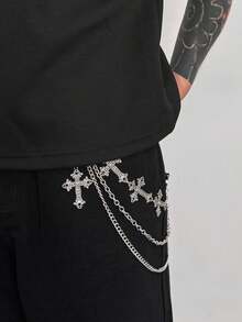 1pc Gothic Style Multi-Layer Cross Pendant Tassel Geometric Chain Body Chain, Retro Hip-Hop, Suitable For Festivals, Parties, Casual Wear, Street Photography, Men's/Couple's Birthday, Banquet, Versatile Charm Jewelry Waist Chain Gift - Silver - View 7