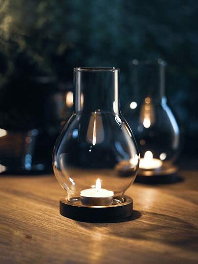 1pc Retro Candle Holder Stand, High Borosilicate Glass Shade, Rosewood Base, Home & Outdoor Candlelight Holder