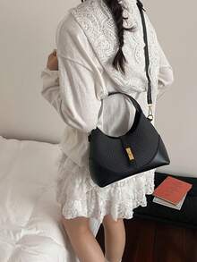Bolso de mano y bolso de hombro para mujer, elegante y minimalista de moda, bolso de silla de montar casual de negocios vintage, color marrón - Oro rosa - Ver 5