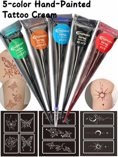 yikexuanli 10pcs Butterfly Tattoo Template, Temporary Tattoo Set, 5 Colors Temporary Tattoo Paste, Face Freckle Cream, Versatile Designs For Body Painting, Temporary Tattoo, Festival & Party Decoration