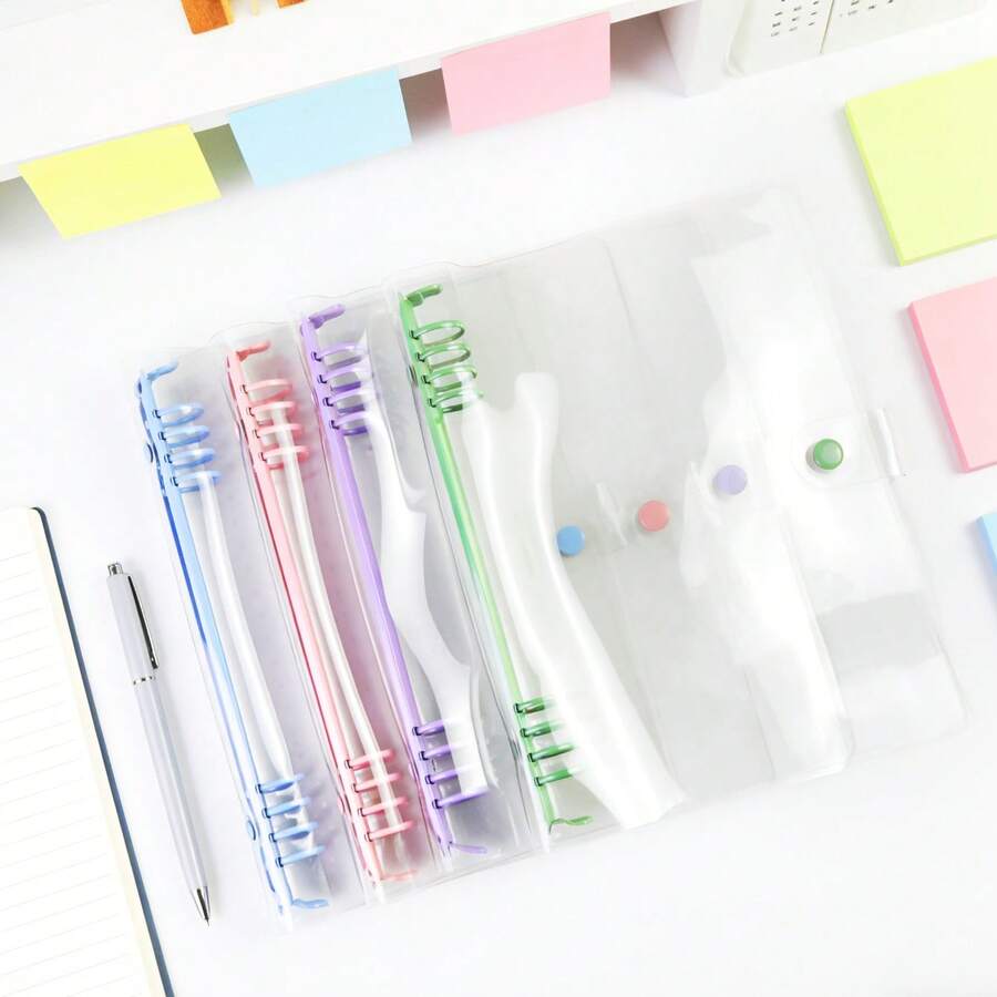 A5透明活页笔记本封面，120页，简约设计，可拆卸螺旋装订，防水，笔记本配件 - 淺藍色 - 查看 1