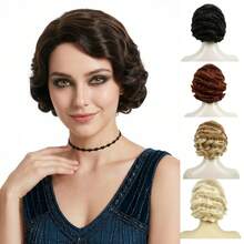 1920年代复古爵士女郎假发，20年代短款波浪卷发假发，圣诞派对，棕黑色亮金色合成假发，女士日常派对，万圣节，新年装扮，动漫角色扮演，REEWES - 彩色 - 查看 11