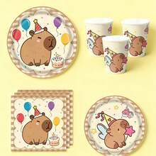 This Capybara 50-Piece Disposable Cutlery Set Includes 10 Dinner Plates, 10 Dessert Plates, 10 Paper Cups, And 20 Napkins. This Convenient Cutlery Set Is Perfect For Camping, Picnics, Garden Barbecues, Baby Showers, Weddings, And Birthday Parties. - Multicolor - View 1