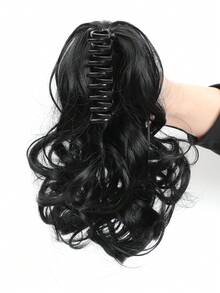 WaveTrip Ss Style Inspo Trang phục đi nghỉ mát cho nữ Trang phục ngày Valentine mùa hè Tóc nối đuôi ngựa kẹp 12" Tóc giả dài xoăn đuôi ngựa có móc cài trông như tóc giả dành cho nữ - màu đen - Xem 6