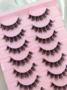10 Pairs 3D Fluffy Artificial Faux Mink Eyelashes Clear Band False Eyelashes Thick False Eyelashes Curling False Eyelashes 3D Natural False Eyelashes Cat Eye Lashes Volumized Eyelash Extension Makeup Tools Strip Lashes, Lashes, Eyelashes, Fake Lashes - Black - View 6