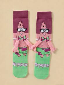 SpongeBob SquarePants 1/2/4双装可爱卡通手牵手磁性情侣袜，适合情侣和闺蜜的同款袜子，韩版 - 彩色 - 查看 20