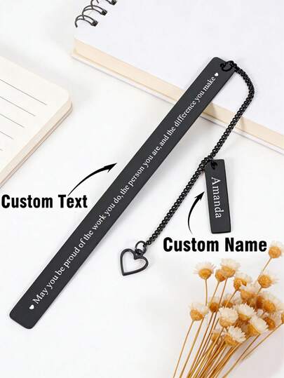 Marcapáginas personalizado de acero inoxidable con colgante de borla con forma de corazón. Marcapáginas de metal personalizado como regalo de aniversario, vuelta al cole, para maestros, compañeros de trabajo, amantes de los libros, graduación, Navidad y talla grande.