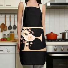 1pc Women's Fashion Floral Pattern C-Letter Design Kitchen Baking Cooking Apron, Elegant Minimalist Home Cleaning Protective Apron - C - View 26