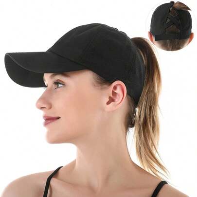 قبعة بيسبول يونيسكس مع فتحة لذيل الحصان - قبعة شبكية قابلة للتنفس وسريعة الجفاف، تصميم قابل للتعديل، متوفرة باللون الأسود/الأبيض/الوردي/الرمادي، مناسبة للركض والارتداء اليومي. مصنوعة من قماش