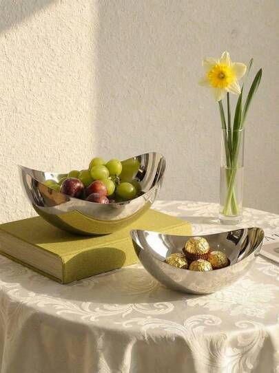 Cirelle 1pc German Luxury Stainless Steel Fruit Plate, Household Living Room Tea Table Dried Fruit Snack Tray, Creative Decor