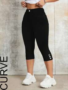 Women's Plus Size Mid-Waist Stretch Cropped Denim Jeans - Black - View 3
