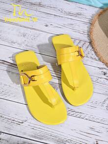 女士凉鞋，新款时尚女鞋，女士人字拖，黄色时尚女鞋，优雅女鞋，女士人字拖凉鞋 - 黃色 - 查看 6