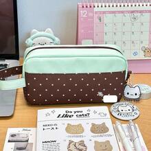 Green Four-Leaf Clover Cat Pencil Case, High-Quality Stationery Pouch, Large Capacity Student Supplies Organizer Bag - Four-leaf Clover Kitten - View 6