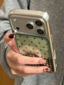 1pc Water Ripple Star Grid Pattern Phone Case For IPhone14 15 16 17 Pro Max 17 16 Plus Shockproof Dustproof Back Cover - Green - View 2