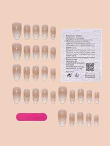 30pcs Nude Almond Shaped Press-On Nails, INS Style Milky White Ombre French Striped False Nails, Suitable For Girls And Ladies Daily Office Wear, Comes With 1 Sheet Double-Sided Adhesive And 1 Nail File - Multicolor - View 4