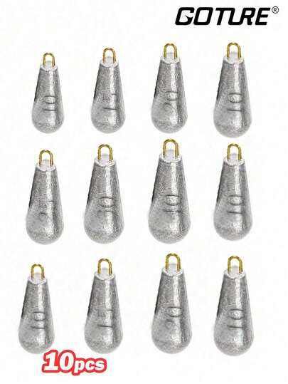 GOTURE 10pcs Fishing Sinkers With Rings, Teardrop Shaped Lead Weights, Suitable For Bottom Fishing, Can Be Used For Bass, Saltwater And Freshwater Fishing