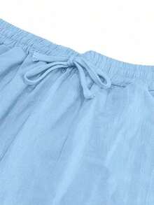 Men's Linen Wide Leg Casual Pants Are Loose Fitting, Breathable And Comfortable, Suitable For All Seasons And Versatile - 淺藍色 - 查看 5