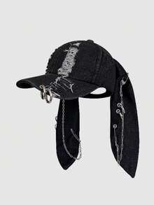 1pc Women's New Y2K Apocalyptic Bunny Ear Distressed Baseball Cap, Unique Street Hip Hop Snapback Hat - Bunny Hat - View 9