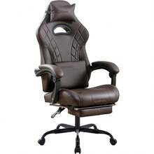 Gaming Chair With Footrest And Massage Lumbar Support, Ergonomic Computer Gamer Chair, Office Video Game Chairs With Adjustable Height And Backrest (Coffee) - Brown - View 7