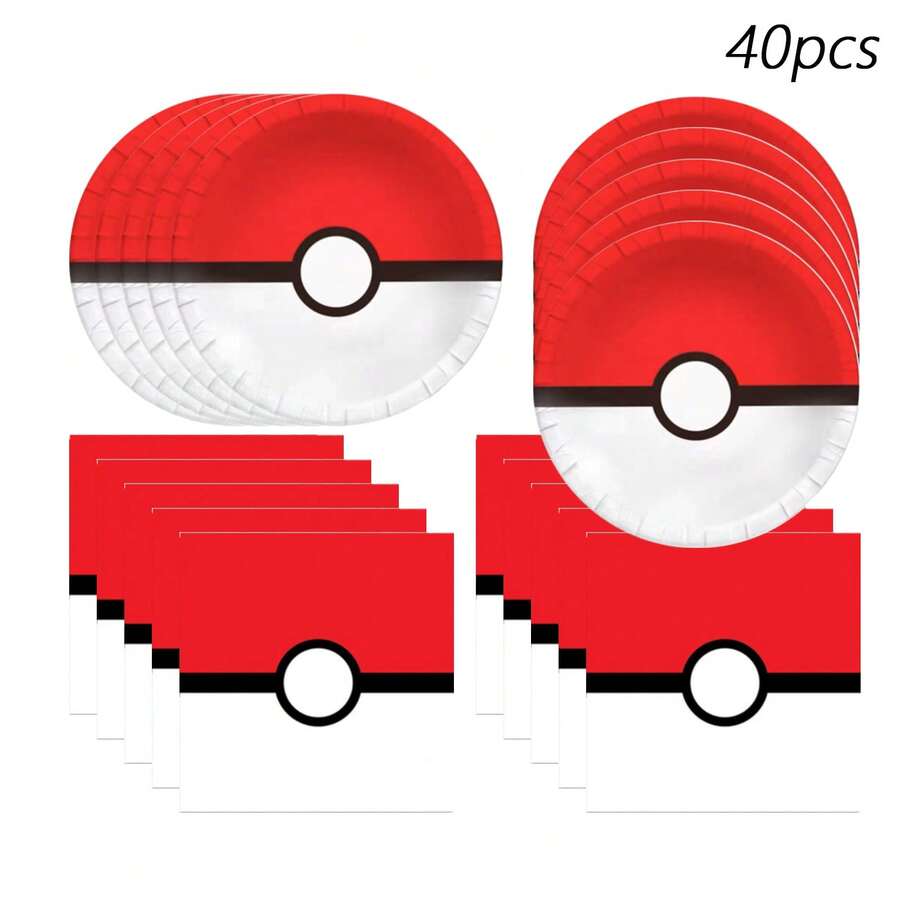 40/41pcs Themed Birthday Party Supplies, Including 20 Plates, 20 Napkins, 1 Tablecloth, Suitable For Birthday Party Decoration, Disposable Birthday Party Tableware - As Shown In the Figure - View 1