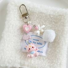 1 pieza Lindo colgante de dibujos animados, correa para teléfono con forma de conejo y corazón, llavero de bola de peluche con cordón para cámara CCD, regalo para parejas, cumpleaños, amigos - Multicolor - Ver 8