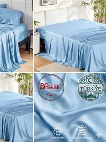 Hotel Quality Luxury Flat Sheet – Wrinkle-Free Solid Blue Bedding - Baby Blue - View 2
