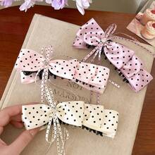 1pc Women's Polka Dot Bow Banana Hair Clip, Elegant Half-Up Hairstyle Accessory, Minimalist Hair Clip - Multicolor - View 7