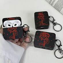 1pc Red Rose Black Square Matte Earphone Case Suitable Compatible With Apple 1/2/3/Pro 2nd/4th Generation, Ideal Birthday Gift For Women - Black and White - View 5