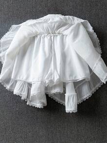 White Asymmetric Skirt 2026 Spring/Summer Style Women's Elastic Waistband Elegant Fashion Lace Trim Tiered Skirt Solid Color Flattering Silhouette Loose Fit Multi-Layered Skirt - 白色 - 查看 2