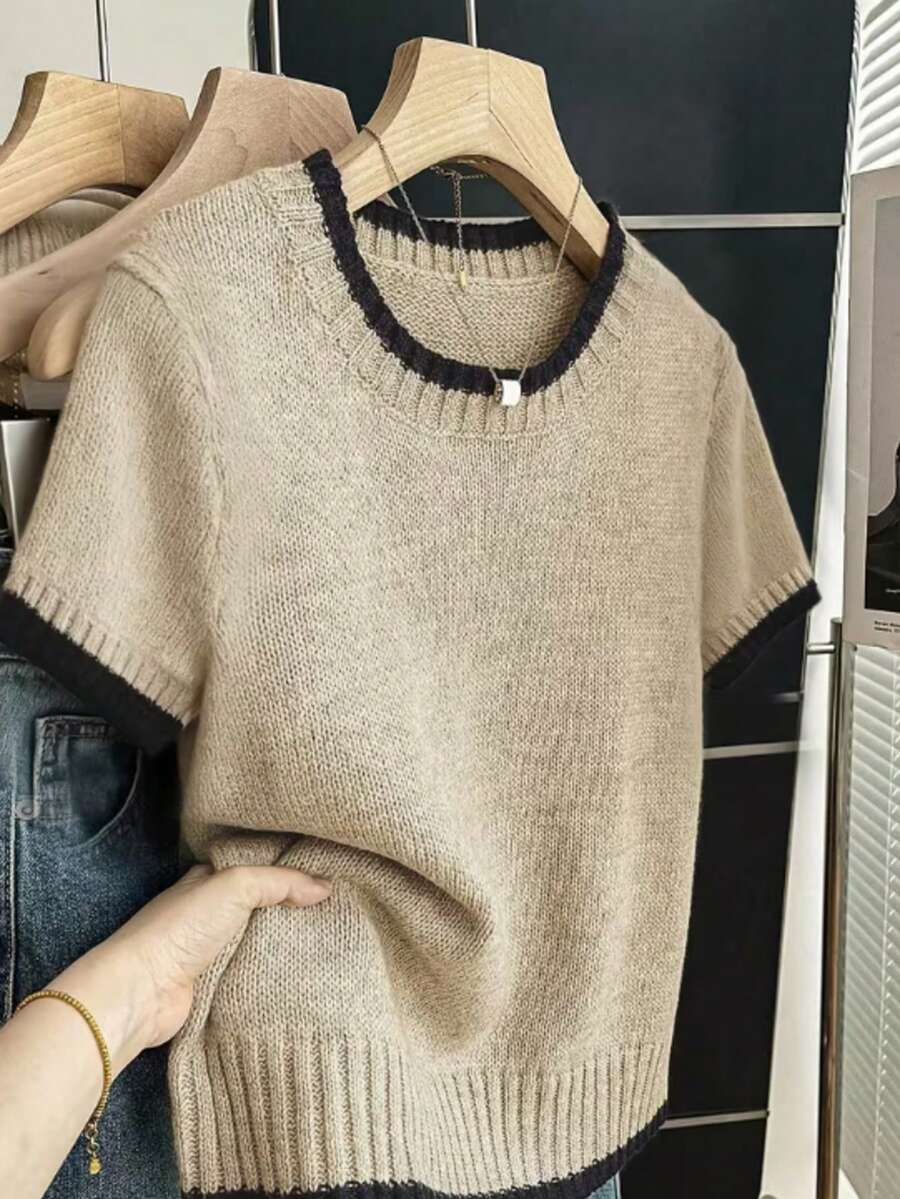 Contrast Color Knitted Ribbed Plus Size Women Clothing, Spring/Summer