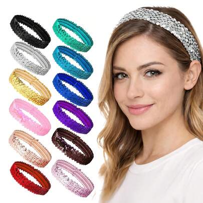 1/6/12/24个亮片发箍，弹性发箍，适合女孩、儿童、女性，80年代20年代迪斯科派对，可爱公主发箍