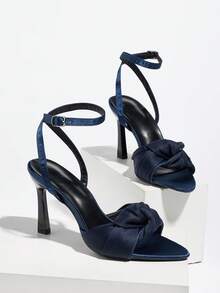 Women's Pointed Toe Stiletto Heel Solid Color Twist Knot Elegant Versatile Outdoor Commute Party Formal Dress Sandals - Navy Blue - View 6