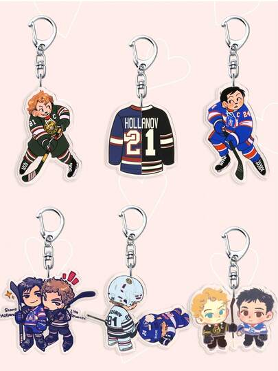 1/6 件装可爱互动亚克力钥匙扣，卡通人物电影周边，包包挂饰，车饰，背包配件，收藏品，悬挂装饰，生日礼物，派对礼物