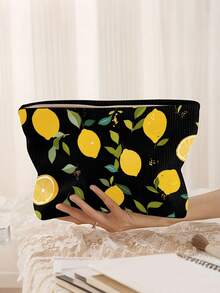 Bolsa de maquillaje con estampado de limón, bolsa de almacenamiento de artículos de tocador para viajes, adecuada para entusiastas de la belleza, hermanas, estudiantes, adultos, amigos, patrón aleatorio - Multicolor - Ver 8