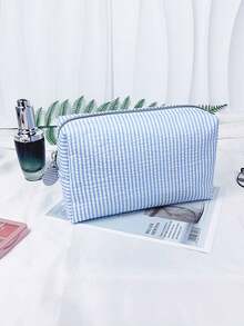 Embroidered Striped Bubble Chiffon Cosmetic Bag, Large Capacity Toiletry Pouch, Travel Organizer - Multicolor - View 12