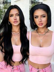 26-Inch 4*1 Small Lace Front Wig Cap, Women's Black Long Curly Wig, Suitable For Cosplay, Various Occasions And Daily Wear. Made Of High-Temperature Resistant Natural Fiber, Smooth And Realistic. - Black - View 5