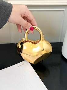 Tas Mini Akrilik Baru, Tas Tote Fashion, Clutch Berbentuk Hati yang Dipersonalisasi, Tas Malam Selebriti, Tas Rantai Bahu - Emas - View 6