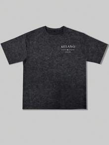 GRDR Men's Retro Minimalist Italian Style Simple Print Washed Short Sleeve T-Shirt, Suitable For Summer Wear, Comfortable & Breathable, Leading Fashion - Black - View 4