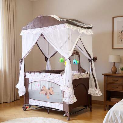 Corral Bebe Toldo Cuna Movil Mosquitero Plegable 4 Colores Rosa