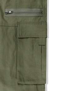 Men's Loose Fit Flap Pockets Cargo Pants, Plain Long Baggy Pants, For Husband, Boyfriend Gifts, For Fall - 軍綠色 - 查看 7