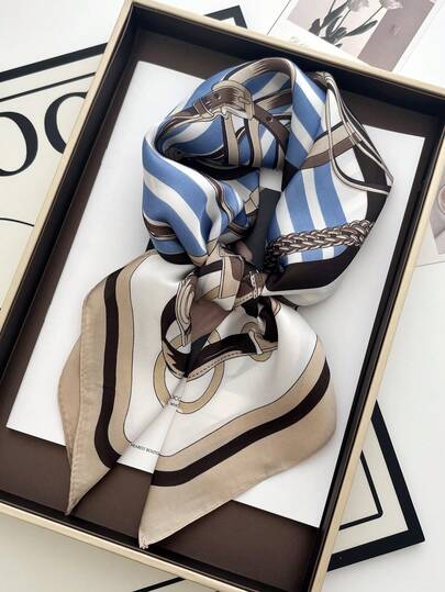 1pc Imitation Silk Simple Checkerboard Print 70cm Square Scarf, Men's Bandana, Sun Protection, Versatile Head Wrap, Neck Scarf Decor