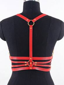 1pc Women's Renaissance Style Burgundy Faux Leather Fashion Suspender, Suitable For Halloween Party Or Daily Wear - Red - View 4