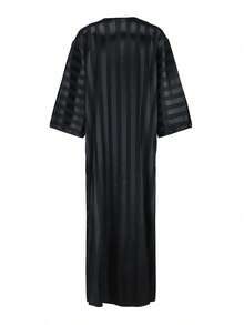Middle Eastern Style Embroidered Robe, Black Casual Long Robe For Arab Youth, Classic Men's Robe - Black - View 4