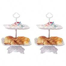 Juego de 12 soportes de plástico para cupcakes soporte para postres bandeja para servir platos de frutas para bodas cumpleaños fiestas postres barra de caramelos color blanco - blanco - Ver 7
