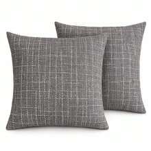 Set Of 2 Decorative Cushion Covers 45x45 Cm Synthetic Linen York - 約克塗鴉 - 查看 4