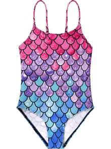 Girls Bathing Suit Size 2-10 Years - Cute Toddler Swimsuit Girl Adjustable One Piece Swimwear For Summer Beach Wear - 一條色彩繽紛的美人魚 - 查看 1