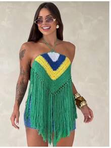 Top Brazil Crochet With Fringe - Women's Sweater For The World Cup - 彩色 - 查看 3