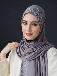 1pc Women's Popular Crystal Solid Color Knitted Headscarf Shawl, Soft Hijab Scarf, Casual Long Scarf - A - View 30