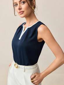 2025 New Elegant And Romantic Autumn/Winter Blouse, Versatile Urban Chic Style For Office Wear, Suitable For Wedding Guests, Parties, Concerts, Brunch, Airport, Everyday Fashion, Off-Shoulder Blouse In Burgundy And Black Color Block - 藏藍 - 查看 6